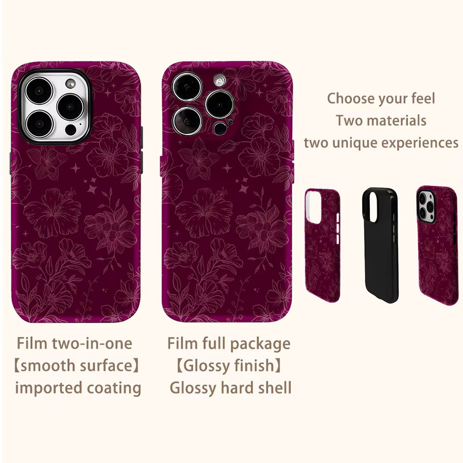 Potdemiel iPhone Hülle Burgundy Blooms Doppelschichtige Rückabdeckung in Rot und Lila für iPhone 18/17/16/15/14/13/12/11 Pro Max Plus - Bild 3