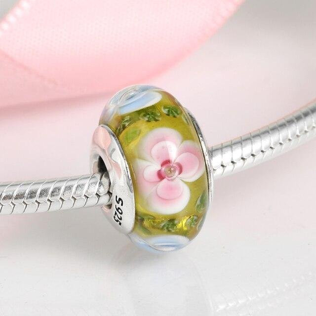 Wucifang Jewelry Charms, 925 Sterling Silber, rosa Herz Murano Glasperlen, Unisex - Bild 1