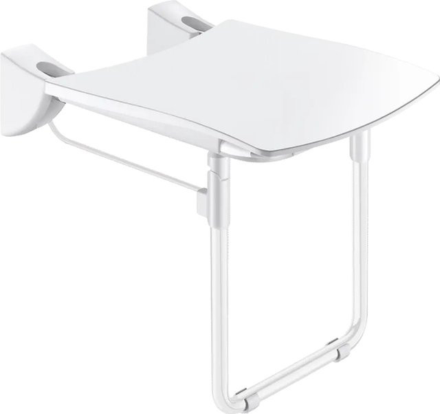 Delabie Duschsitz Komfort hochklappbar mit Fuß, Edelstahl pulverbeschichtet, weiß, B/T/H: 42 x 48 x 48 cm - Bild 1