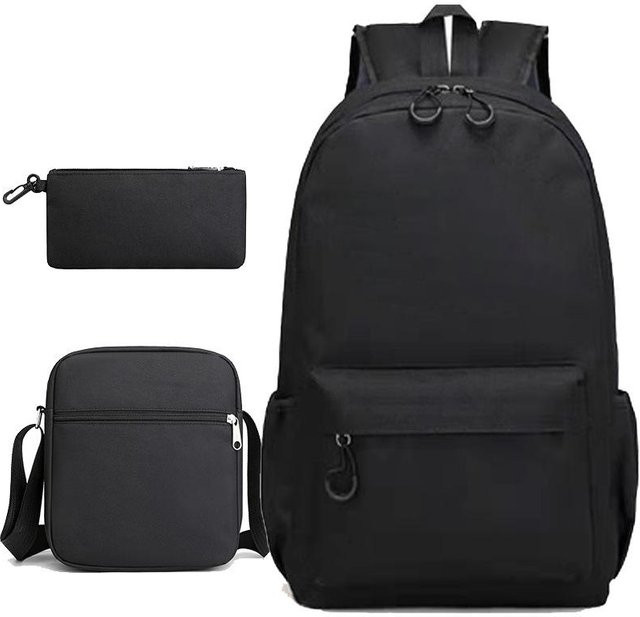3-teiliges Schulrucksack-Set aus Oxford-Stoff mit Schultasche und Federmäppchen in Schwarz - Bild 1