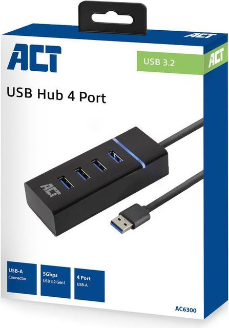 ACT AC6300 Schnittstellen-Hub USB 3.2 Gen 1 Type-A 5000 Mbit/s Schwarz - Bild 1