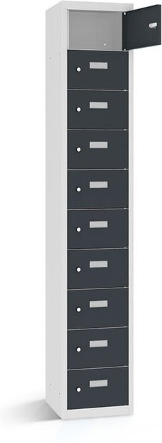 rotstahl Wertfachschrank mit 10 Fächern, Korpus lichtgrau und anthrazitfarbenen Türen, B/T/H: 32,5 x 30 x 180 cm - Bild 1