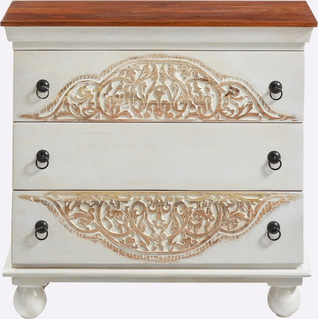 Kommode Heine Home aus Mangoholz mit Ornamenten, Farben: Braun, Beige, Weiß, B/T/H: 77,5 x 35,0 x 80,0 cm - Bild 1