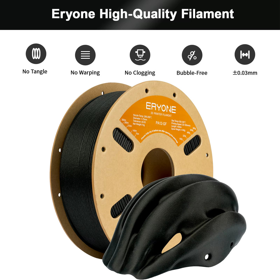 ERYONE Glasfaser PA12 Filament Polyamid Schwarz 1,75mm für FDM-3D-Drucker - Bild 3