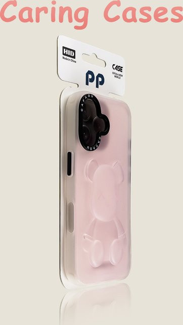 Stoßfeste iPhone 17 Pro Max Hülle mit rosa Bär Cartoon Design, transparent und matt, kompatibel mit iPhone 16, 15, 14 und 13 - Bild 1