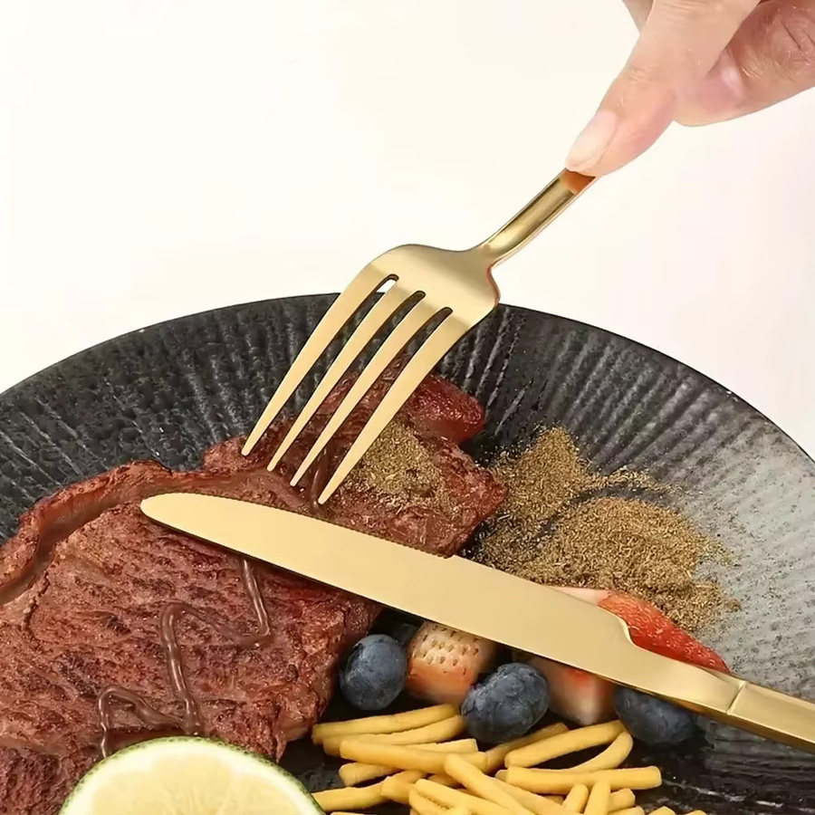 MYVIT Besteckset aus Edelstahl in Gold, bestehend aus Messern, Gabeln, Esslöffeln und Teelöffeln, spülmaschinenfest - Bild 3