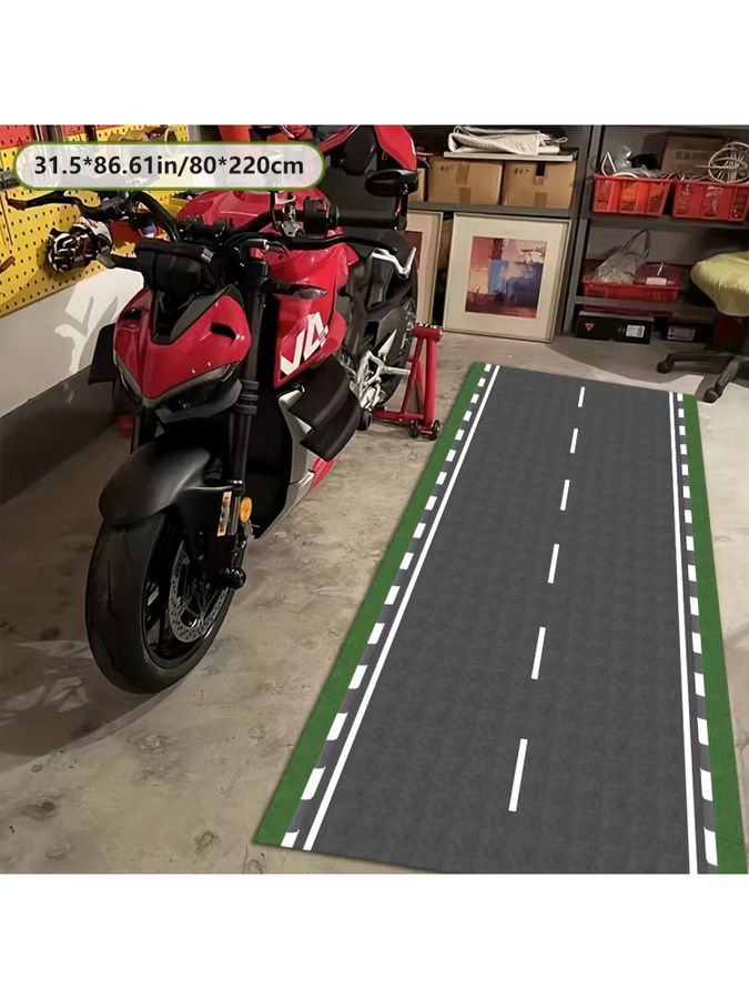 VIKAMA Rennmotorrad-Fahrradmatte mit minimalistischem Road Track Muster in Grau, Rechteckig - Bild 3