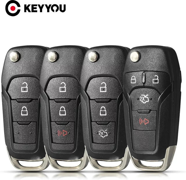 KEYYOU Auto Schlüsselhülle für Ford F150 F250 F350 Explorer Ranger KA Fiesta Mondeo Fokus Everest Kuga Escort in Schwarz mit HU101 Klinge - Bild 1