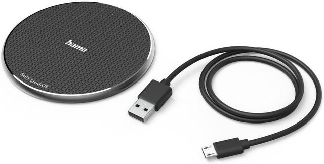 Hama Wireless Charger QI-FC10, 10 W kabelloses Smartphone-Ladepad, Schwarz mit USB-A und USB-C - Bild 1