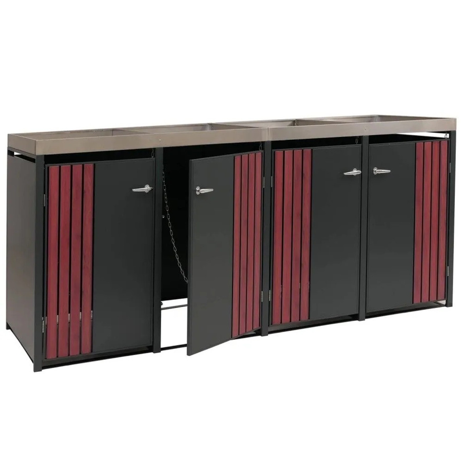 MCW Mülltonnenverkleidung O67 Mülltonnenbox mit Pflanzkasten aus Metall in Anthrazit Holzoptik Dunkel, B/T/H: 260 x 125 x 84 cm - Bild 2