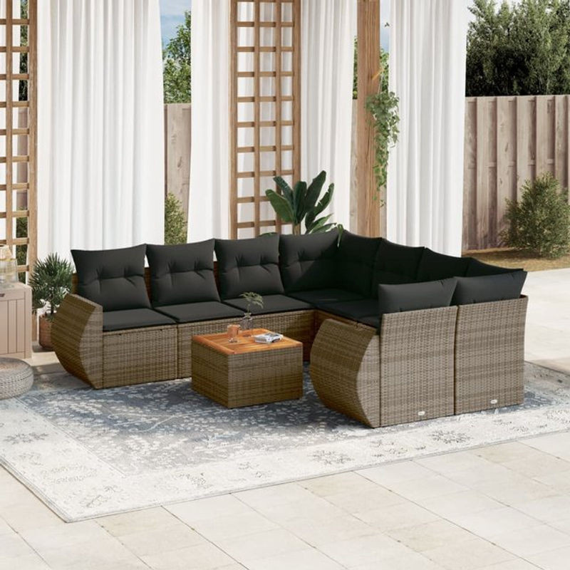 Vidaxl Gartenmöbel-Set aus Polyrattan mit Kissen, 9-teilig, Grau, Modernes Design - Bild 1