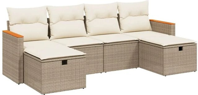 vidaXL 6-teilige Garten-Sofagarnitur aus Poly-Rattan in Beige mit Kissen und pulverbeschichtetem Stahlgestell - Bild 1