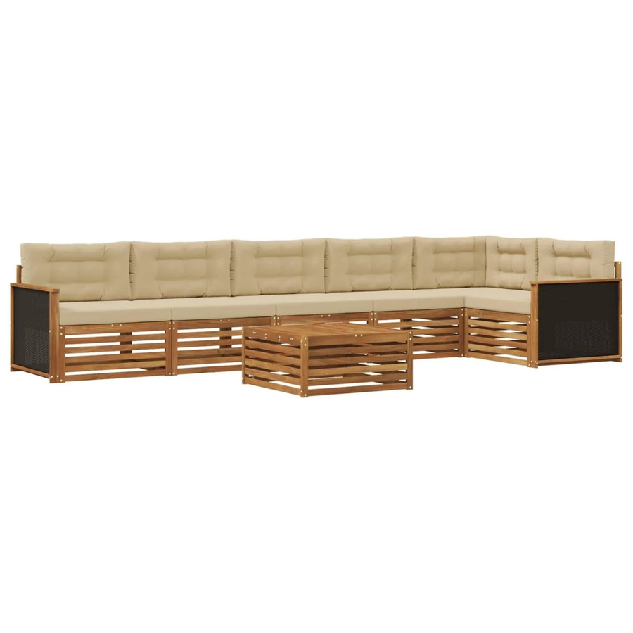 vidaXL Outdoor-Sofagarnitur aus Akazienholz in L-Form, 7-teiliges Set mit Polstern in Natur und Beige, B/T/H: 79 x 79 x 37 cm - Bild 2
