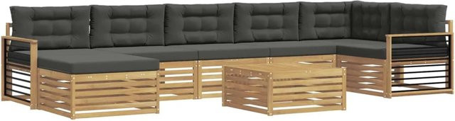 vidaXL Outdoor-Sofagarnitur L-Form aus Akazienholz mit 8 Kissen in Anthrazit und Weiß - Bild 1