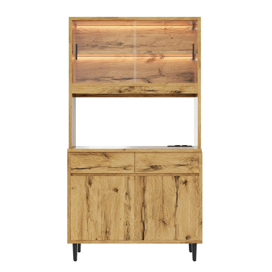 Merax Buffetschrank Eiche mit LED-Beleuchtung und USB-Steckdose, B/T/H: 100 x 40 x 185 cm - Bild 2