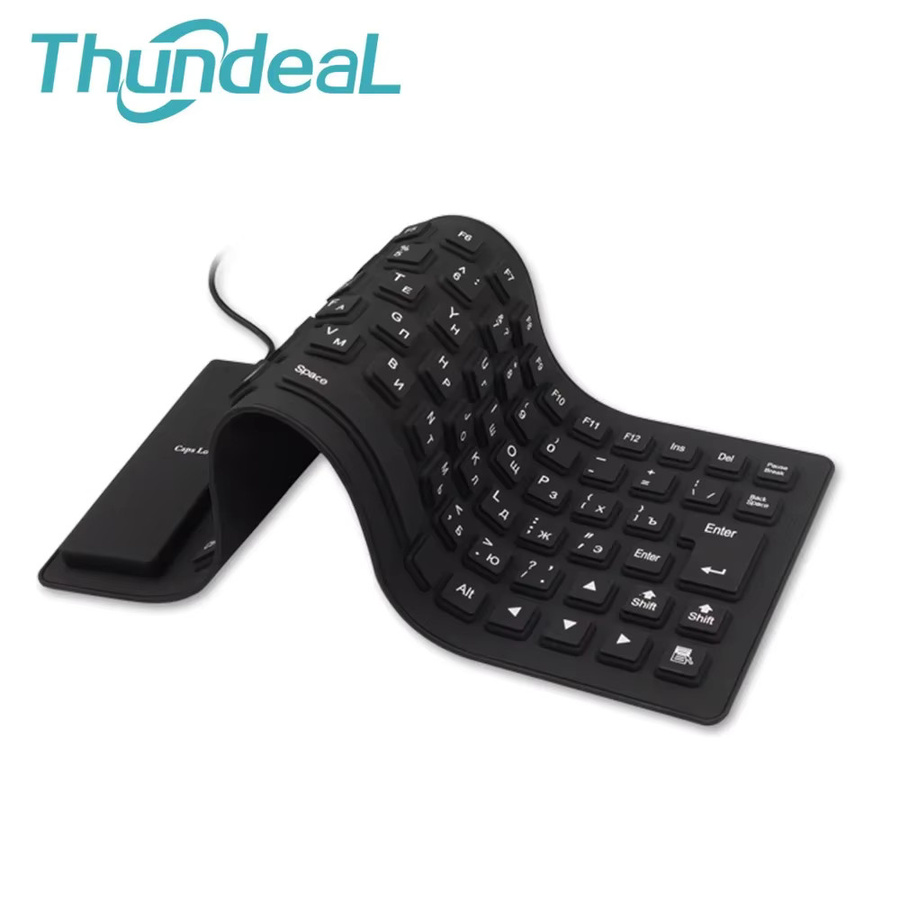 ThundeaL Silikon-Tastatur mit 85 Tasten, wasserdicht, USB-kabelgebunden, Schwarz, Layout: Englisch/Russisch - Bild 2