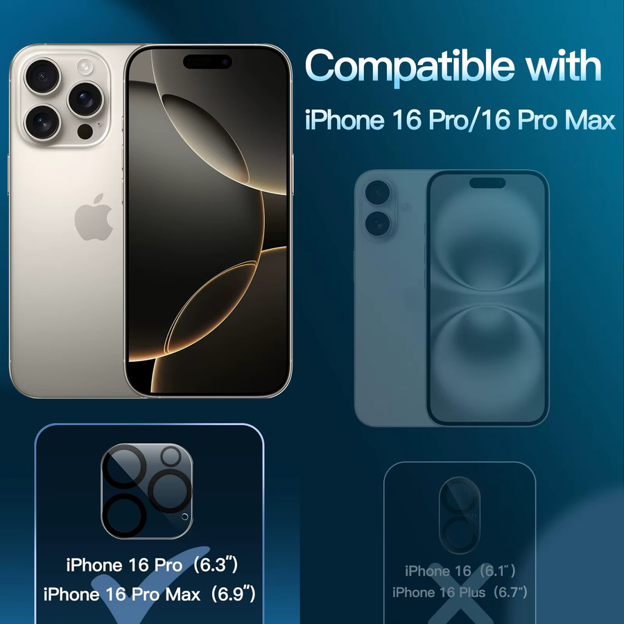 3er-Set transparente Kameralinsenschutzfolie aus 9H Glas für iPhone 11 12 13 14 15 16 Pro Max und Plus Modelle kratzfest - Bild 4