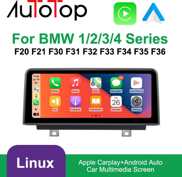 AUTOTOP CarPlay Multimedia Player für BMW 1 2 3 4 Serie, Drahtlose Android Auto und Bluetooth Funktion, Schwarz - Bild 1