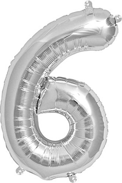 Rico Design Folienballon Zahl 6 in Silber, Höhe: 36 cm - Bild 1