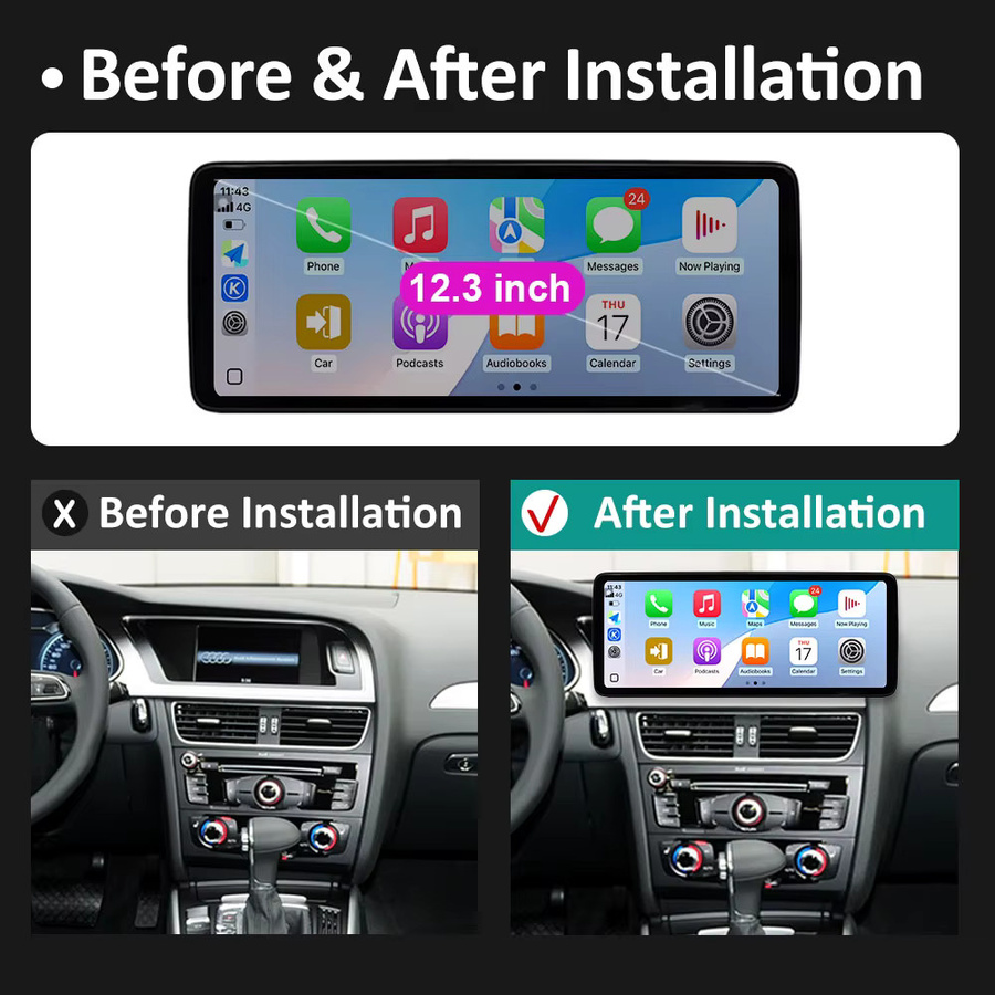 LIARO-NAVI Multimedia Autoradio mit Wireless CarPlay für Audi A4 B8 und A5, Schwarz - Bild 5
