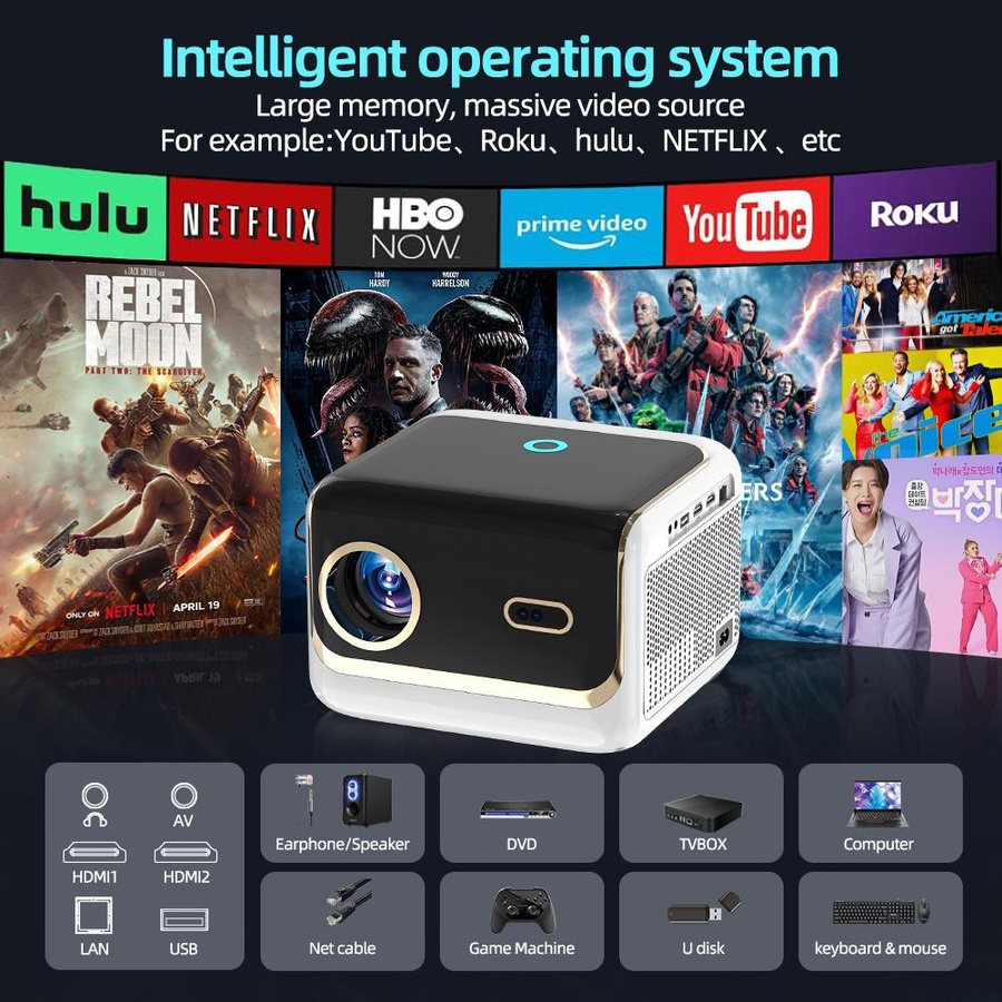 VIVICINE K8 Full HD Projektor Schwarz mit Android 9.0, 5G und Wi-Fi, 1080p Auflösung - Bild 6