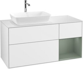 V&B Waschtischunterschrank Finion mit Wandbeleuchtung, Eiche Natur und Weiß lackiert, Breite: 120 cm, Tiefe: 50,1 cm, Höhe: 50,1 cm - Bild 1