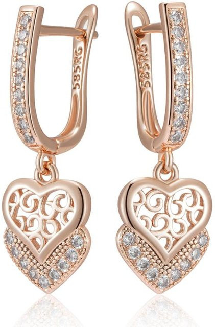 Kienl Lange Ohrringe, Kupfer, Roségold, Zirkonia, Damen, Vintage - Bild 1