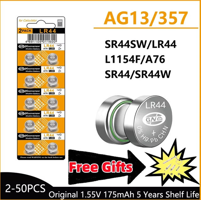 Koonenda LR44 Knopfzellenbatterien AG13 SR44 A76 Premium-Alkalibatterien 1,5 V in Silber - Bild 1