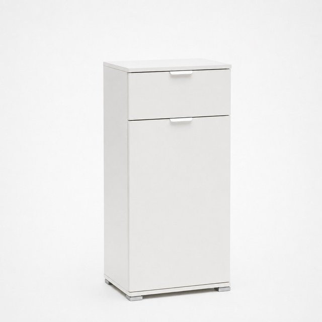 Der Weiße Stein Niedriger Schrank mit Tür und Schublade in Weiß, Mehrzweck-Aufbewahrungsmöbel für Badezimmer, Küche oder Waschraum, B/T/H: 45 x 38 x 103 cm - Bild 1