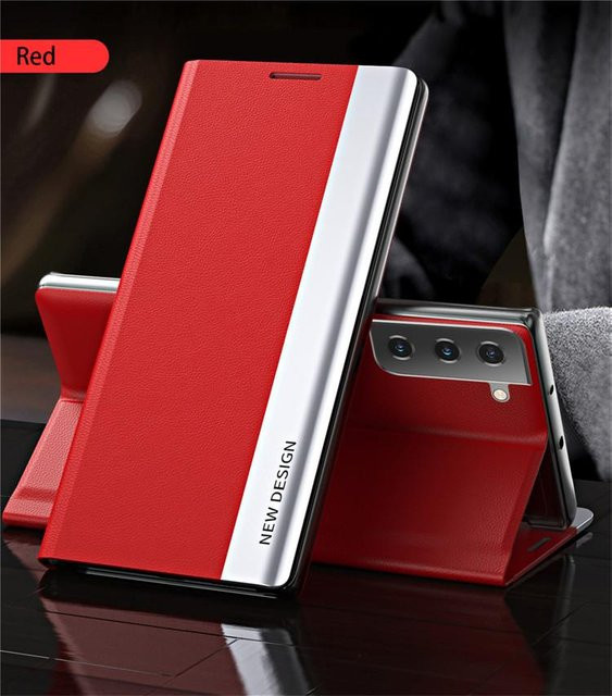 Magnetische Lederbeschichtung Handyhülle mit Ständer für Samsung Galaxy S26 Ultra S25 Ultra S24 Plus S23 S22 S21 S20 FE Note 20 in Rot - Bild 1