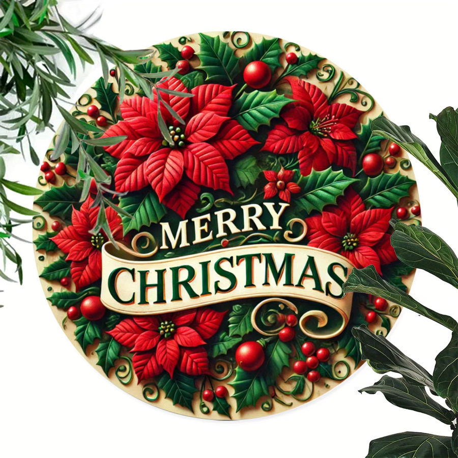 Potdemiel Vintage Frohe Weihnachten Wandkunst aus Metall, Rund, Mehrfarbig, Durchmesser: 19,81 cm - Bild 3