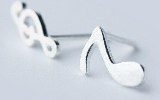 YIRAN Jewelry Ohrstecker 925 Sterling Silber, Asymmetrie, Musik, Damen, grau - Bild 1