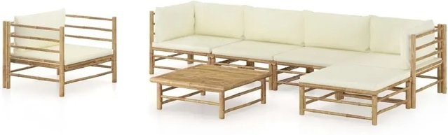 vidaXL 7-teiliges Garten-Lounge-Set aus Bambus mit cremeweißen Kissen - Bild 1