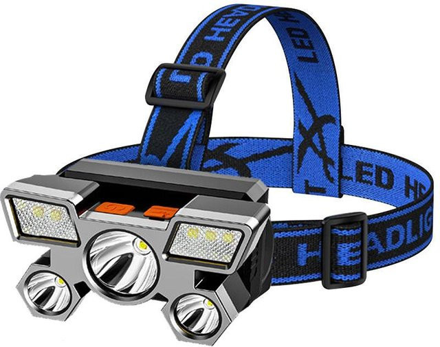 Wiederaufladbarer LED-Scheinwerfer mit 5 Lichtern in Blau für Outdoor und Nachtfischen - Bild 1