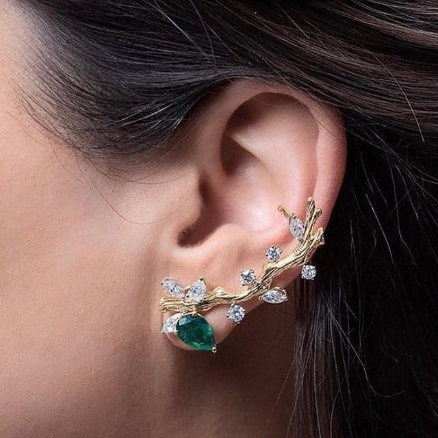 YIRAN Jewelry Ohrringe, Zweig Clip, Kupfer, Zirkonia, Damen - Bild 1