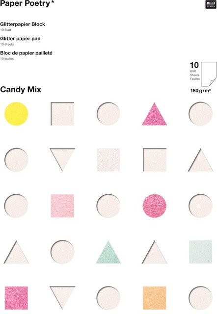 Rico Design Paper Poetry Glitterpapierblock Candy Mix Multicolor DIN A4 10 Blatt - Bild 1
