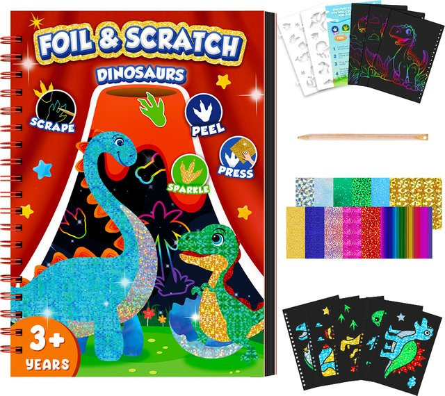 CutteeyFyry Dinosaurier-Folienaufkleber-Buch und Kratzkunstpapier, Malset, ab 3 Jahre - Bild 1