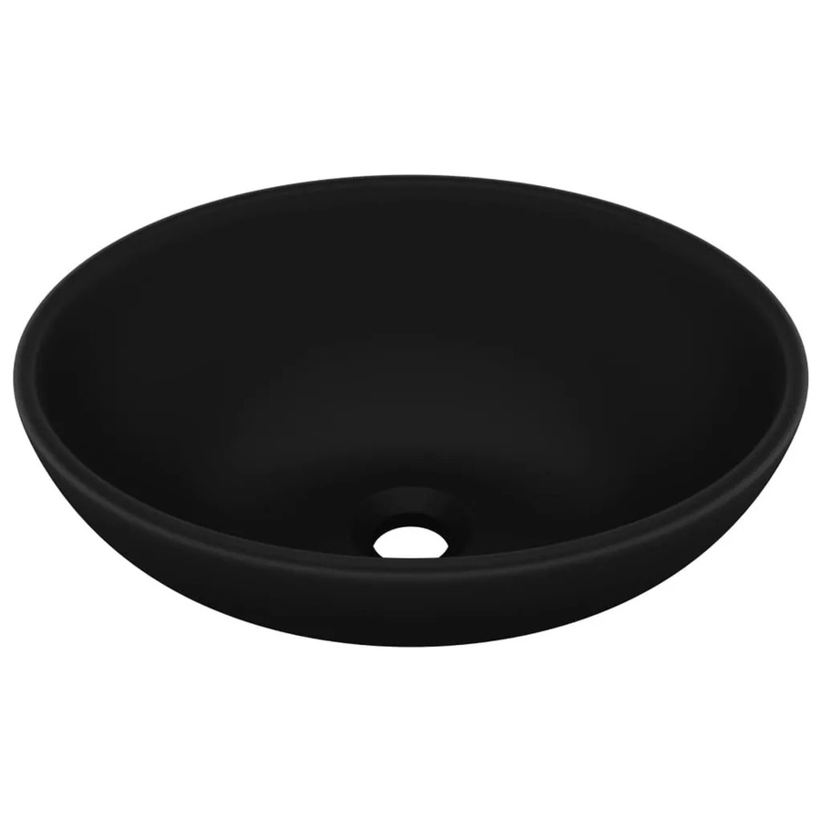 vidaXL Ovales Aufsatzwaschbecken aus Keramik in Schwarz Matt, B: 40 cm, T: 33 cm, H: 13,5 cm - Bild 2