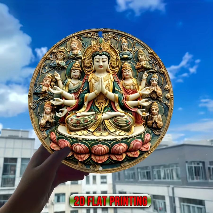 CIFBUY Buddhistische Metallwandkunst Mandala im Vintage-Stil, rundes Tibetisches Dekor in Grün, Gold und Rot für Meditation und Heimtempel - Bild 2