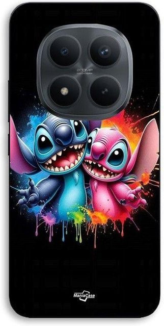 MANIACASE Silikon TPU Handyhülle für Xiaomi Redmi Note 15 Pro 5G mit Stitch Motiv in Schwarz und Bunter Bemalung - Bild 1