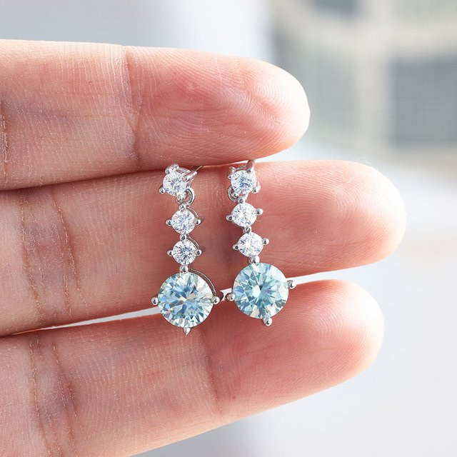 BIJOX STORY Ohrringe, 925 Silber, Moissanit, Blau, Damen - Bild 1
