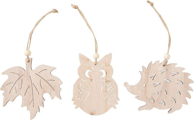 VBS Holz-Anhänger Igel, Eule und Ahornblatt in Beige für die Herbstdekoration - Bild 1
