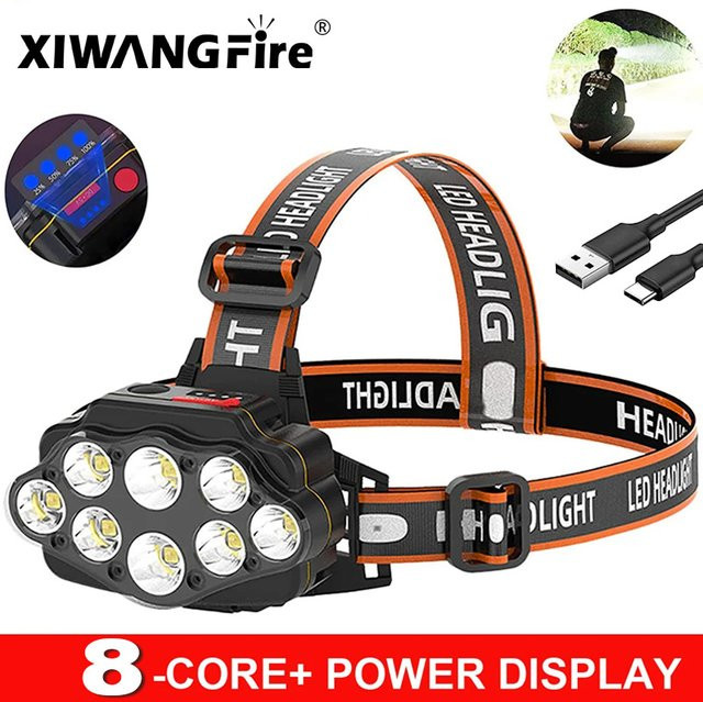 XIWANGFIRE Multifunktionale LED Taschenlampe mit 8 Modi, USB wiederaufladbarer COB Scheinwerfer, wasserdicht, Farbe: Schwarz - Bild 1