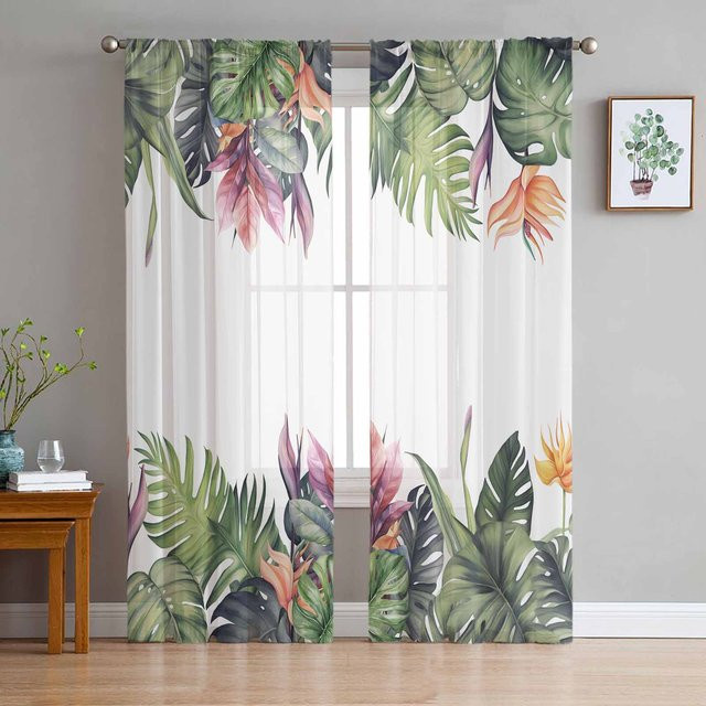 Super Six Chiffon-Fenstervorhang mit tropischem Regenwald-Design, weiß/mehrfarbig, B: 135 cm, H: 114 cm - Bild 1