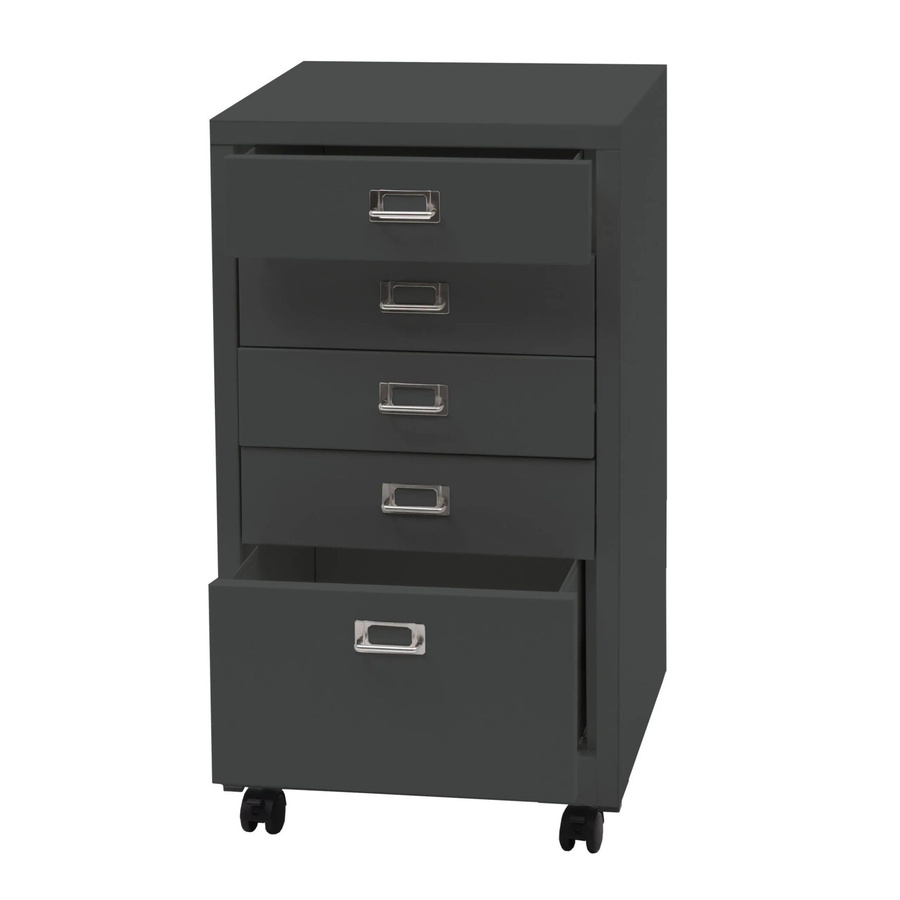 PROREGAL Rollcontainer aus Stahl mit 5 Schubladen in Anthrazit Grau, B/T/H: 75 x 40 x 41 cm - Bild 2