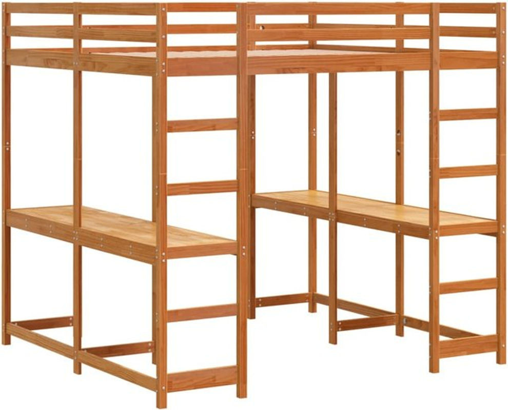 Vidaxl Hochbett mit Schreibtisch und Leiter aus Kiefer Massivholz in Braun, B/T/H: 160 x 200 x 167,5 cm - Bild 1