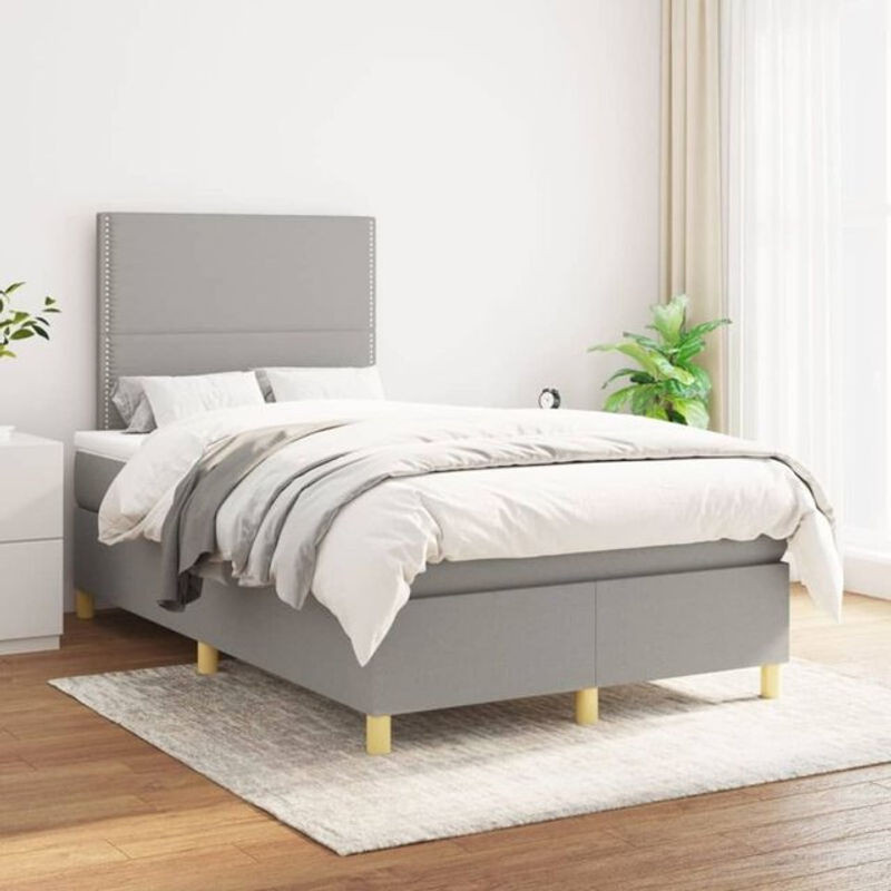 vidaxl Boxspringbett mit Matratze in Grau und Weiß aus Stoff, B/T/H: 200 x 120 x 118 cm - Bild 1