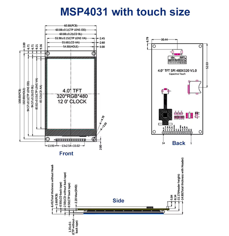 FUNKEYDO 4,0 Zoll SPI TFT LCD Modul ST7796 TN Kapazitiver Touch Bildschirm Schwarz für ESP32, Arduino und STM32, Auflösung 320x480 - Bild 5