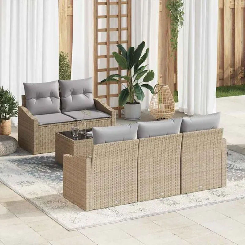 Vidaxl Garten-Sofa-Set aus Polyrattan und Stahl, 6-teiliges Loungemöbel-Set in Beige und Grau, B/T/H: 55 x 55 x 37 cm - Bild 1