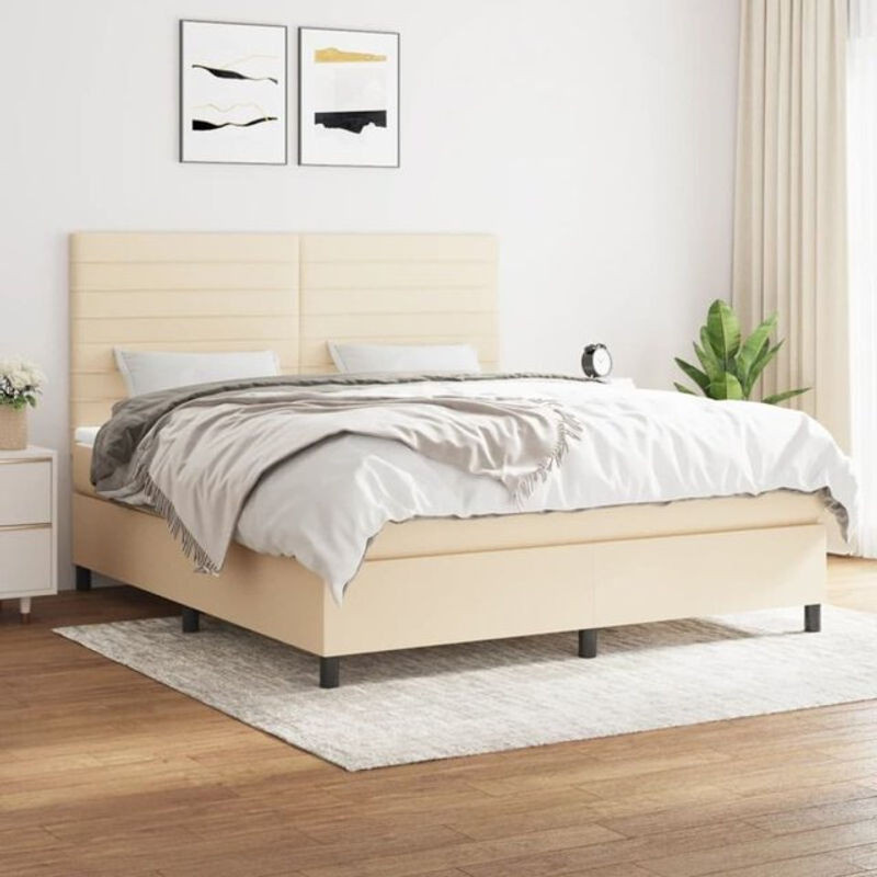 vidaxl Boxspringbett mit Matratze in Beige und Weiß aus Stoff, B/T: 180 x 200 cm - Bild 1